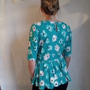 Green Floral Peplum 3/4 Sleeve